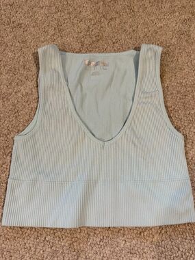 Forever 21 Light Blue Ribbed V-Neck Crop Tank